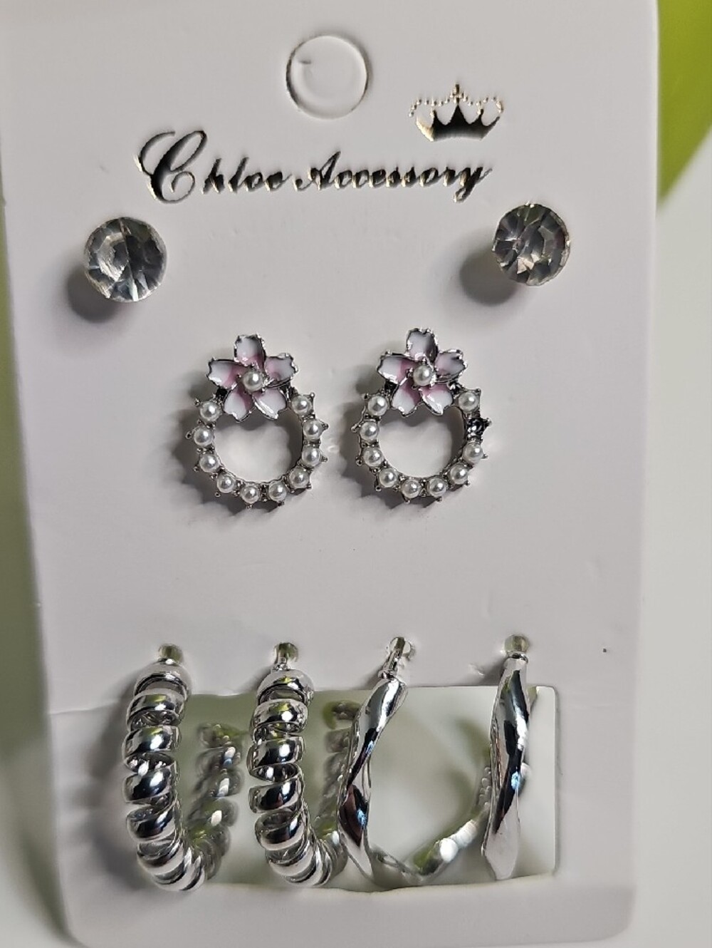 Chloe Accessory Silver Hoop & Pink Flower Stud Earring Set